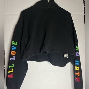 Forever 21 All Love, No Hate Cropped Pullover Sweatshirt with adjustable strings